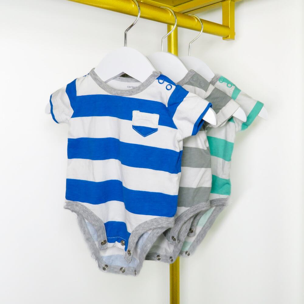 3 Carter's Striped Onesie Short Sleeve Body Suits Size 3m 3 Months - Picture 4 of 8